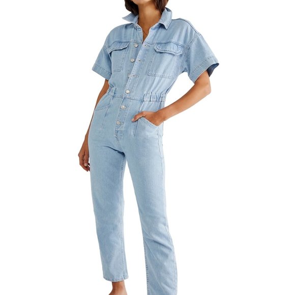 Free People Denim Marci Jumpsuit Small NWT - Picture 1 of 11